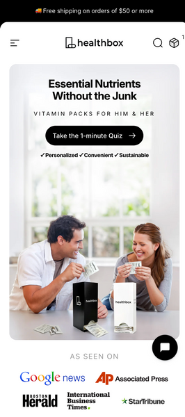 Screenshot of the Healthbox Vitamins online store, a client of ShopiCraft agency that builds Shopify stores.